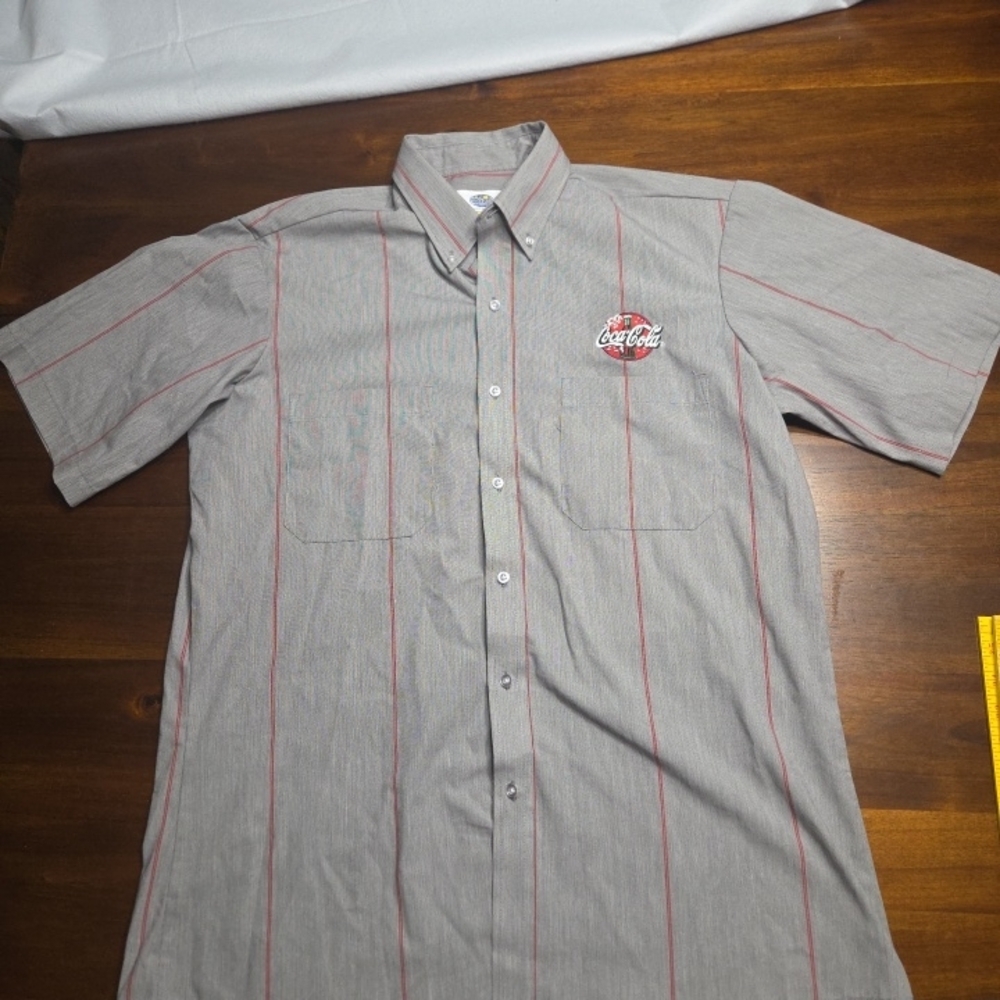 Vintage Coca Cola Gray and Red Striped Men's Shirt
